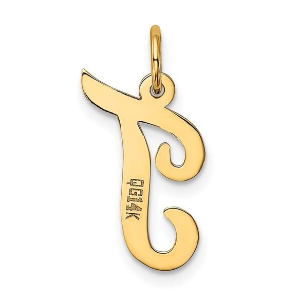 14k Yellow Gold, Madison Collection, Medium Script Initial T Pendant - Picture 3 of 5